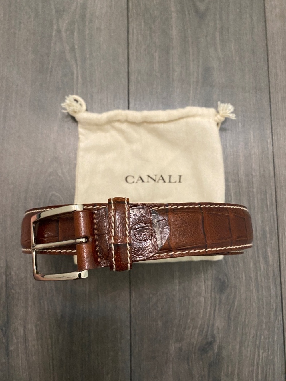 Canali Brown Leather Embossed Belt Size 115/130
